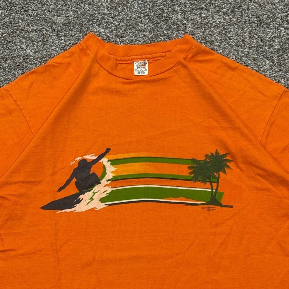 Vintage 70s Surf California Lifestyles T-Shirt Hanes Beefy-T Orange Mens XL 1977